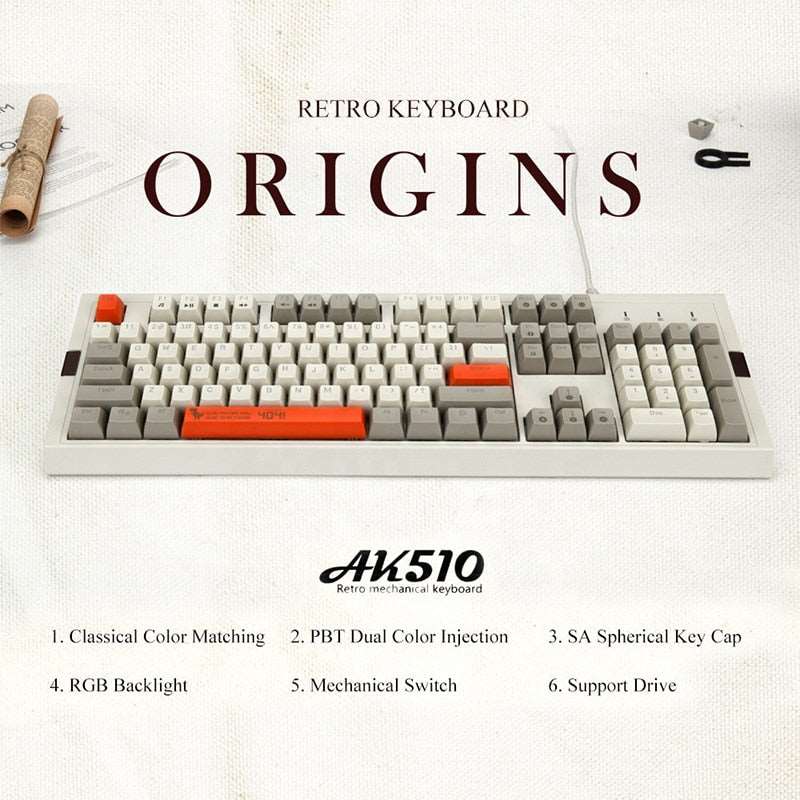 Ajazz AK510 RGB 104-key Two-color SA Ball Cap Retro Mechanical Gaming  Keyboard